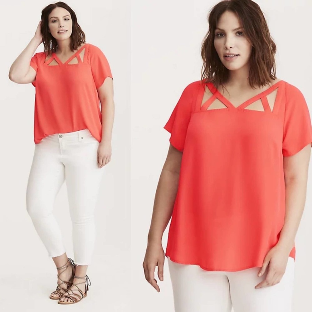 Torrid Georgette Cage Front Top Womens Size Large Sheer